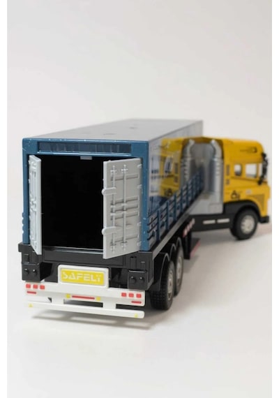Metal Kabin Işıklı Sesli Konteyner Tır Oyuncağı - 38 Cm Büyük Boy Çek Bırak Kamyon