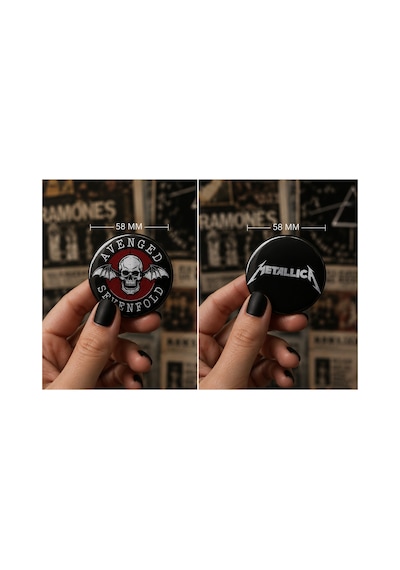 Mashspot 18'li Rock Metal Rozet Seti Rammstein Metallica Nirvana Slipknot Ve Rock Grubu Rozetleri Çok Renkli