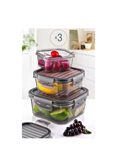 KitchenLife 3'lü Tam Vakumlu Kilitlli Erzak Saklama Kabı Seti -hava Geçirmez 400ml+800ml+1400ml Sızdırmaz