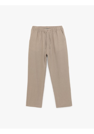 Koton Beli Bağcıklı Düğmeli Keten Pantolon Vizon 5sam40193hw