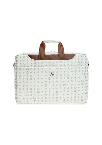 Bilik Deri Monogram Beyaz/Taba Unisex Laptop & Evrak Çantası BRIE Beyaz - Taba