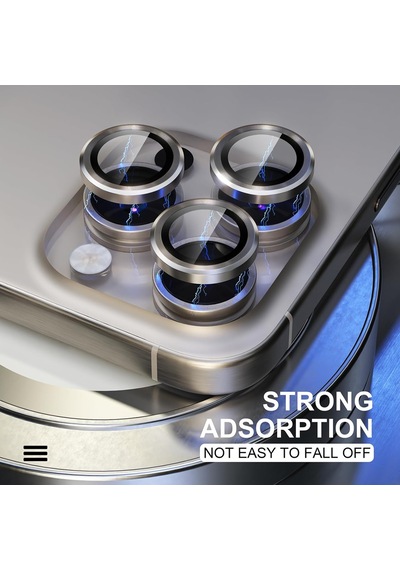 Apple Uyumlu iPhone 15 Pro Max Raze Metal Kamera Lens Koruyucu Gri