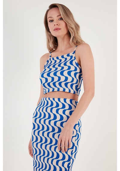 Lela Slim Fit Ip Askılı Yırtmaçlı Bayan Takım 5865278 Saks-Beyaz