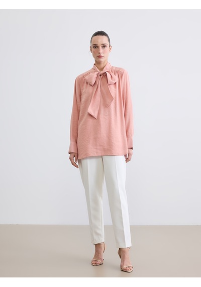 Lcw Studıo Pembe Fular Yaka Büzgülü Oversize Bluz