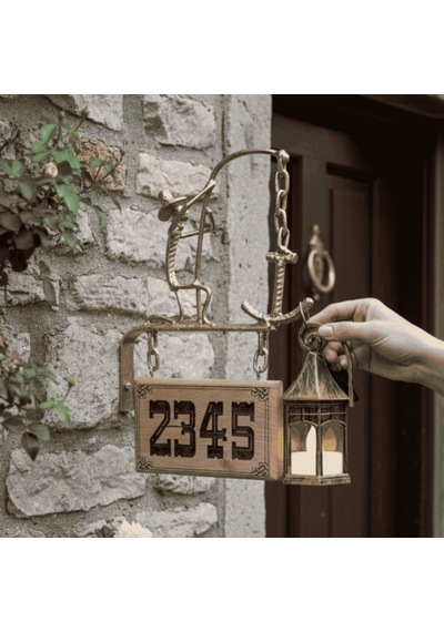 Rustik Tabelalı Dekoratif Fener Askısı Wh008 Altın