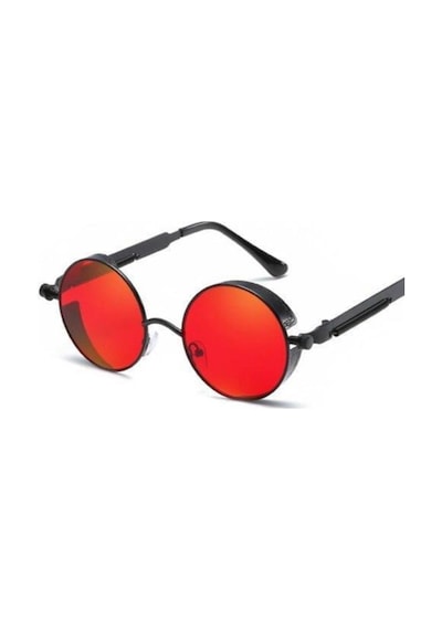 Retro Vintage Steampunk Gothic Tarz Yuvarlak Güneş Gözlüğü Kırmız
