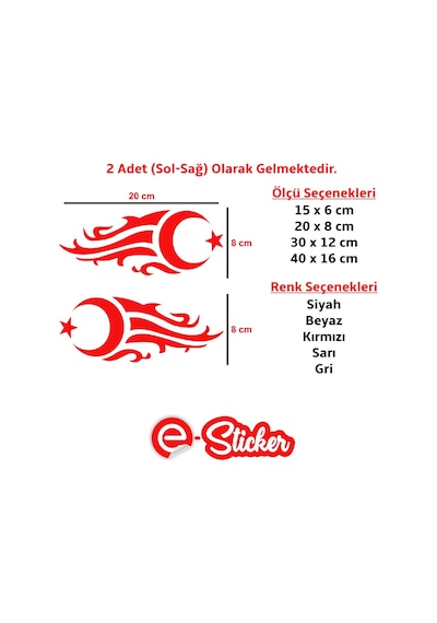 2 Adet Alevli Ay Yıldız Oto Sticker Araba Sticker (357409959)