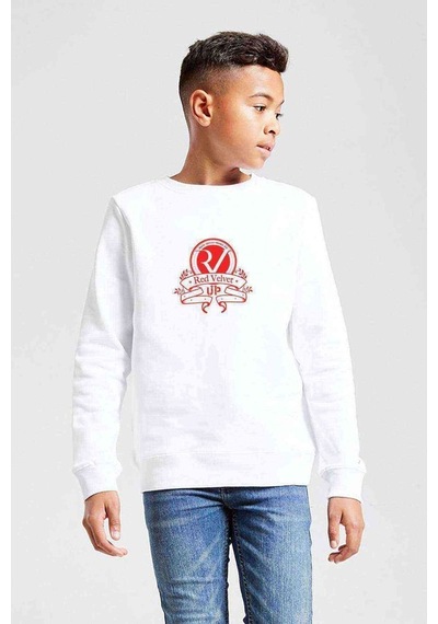 Tshirthane Red Velvet Logo Baskılı Unisex Çocuk Beyaz Sweatshirt