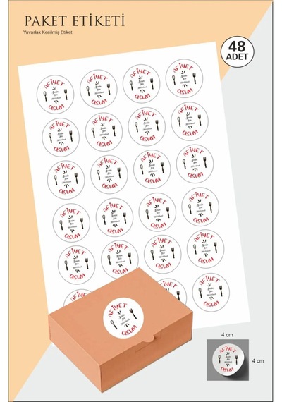 Afiyet Olsun Etiket Sticker Etiketi 48 Adet 4x4 Cm