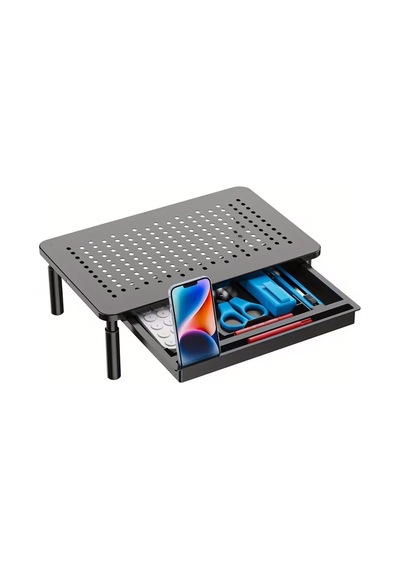 Upway Çekmeceli Metal Laptop & Monitör Standı - Yükseklik Ayarlı 20 Kg Kapasiteli