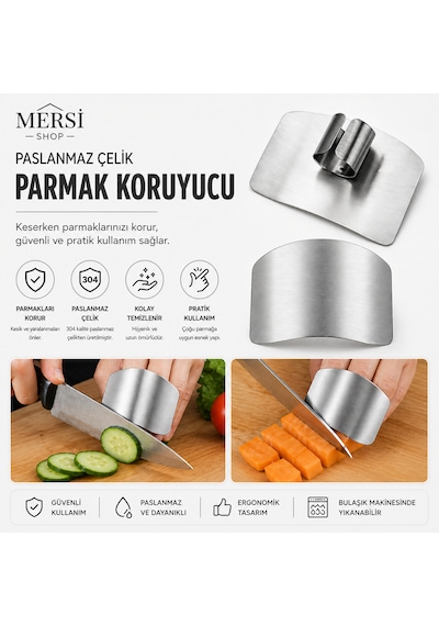 Paslanmaz Çelik Parmak Koruyucu Doğrama Aparatı Mutfak Güvenlik Kalkanı Gümüş