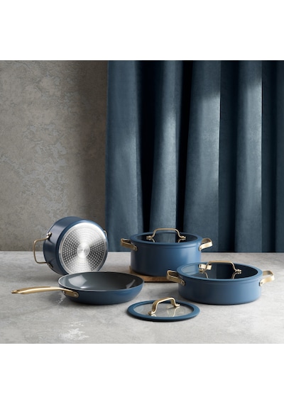 Schafer Sapphire 7 Parça Seramik Tencere Seti-mavi/gold