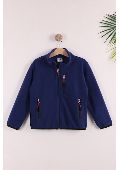 Monox Çocuk Lastik Manşetli Fermuarlı 3 Cepli Unisex Polar Ceket Saks Mavi