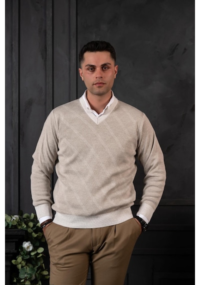 Woolen World Yünlü V Yaka Erkek Triko Kazak 001