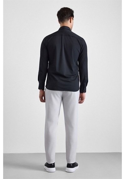 Süvari Siyah Slim Klasik Yaka Düz Casual Gömlek Gm1008400364-s09