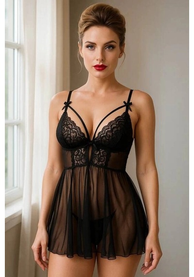 Veraura Lifestyle Kadın Transparan Dantel Babydol V2211 Pembe