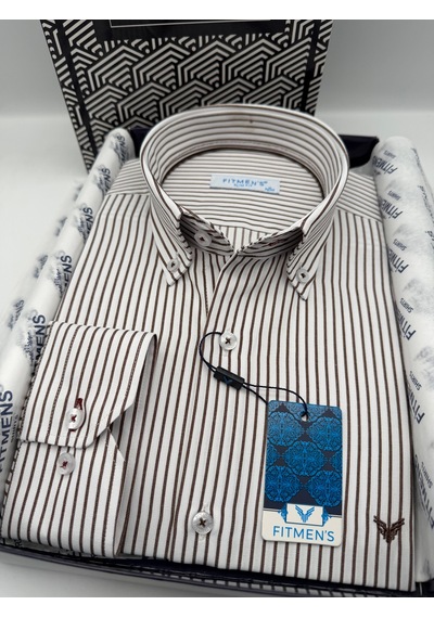 Slim Fit Uzun Kol Premium Çizgili Yaka Düğmeli Hediye Kutulu Erkek Gömlek Fs-004440 - Kahverengi-3180 Slim Fit Uzun Kol Premium Çizgili Yaka Düğmeli Hediye Kutulu Erkek Gömlek Fs-004440 - Kahverengi-3180