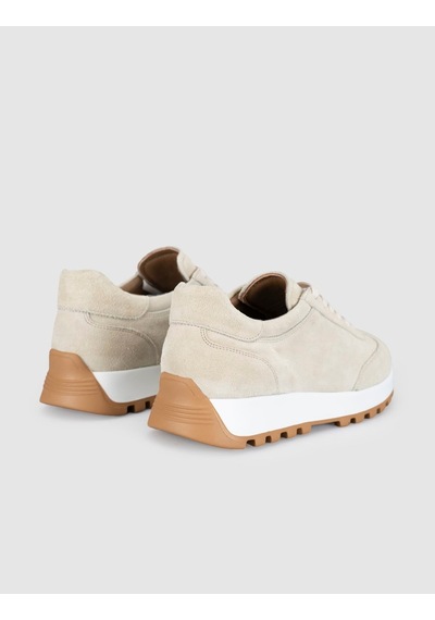 Krem Süet Deri Kadın Sneaker Ayakkabı