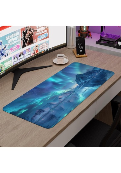 Aurora Kuzey Işıkları Gaming Mouse Pad Kauçuk Kaymaz Taban Mousepad V1, 70x30 Xl