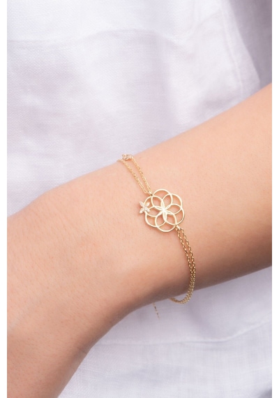 So Chic Yaşam Çiçeği 18 Ayar Sarı Altın Kaplama 19 CM Gümüş Anne Şans Bilekliği