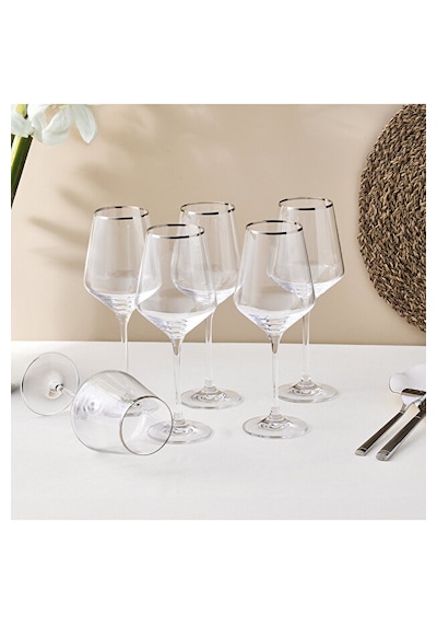 Sandro Moreno Dolce Vita Ayaklı Kadeh 6 Lı 390 Ml Platin Gümüş - Şeffaf