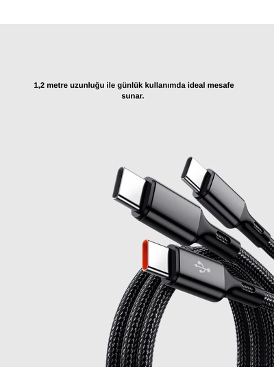 3 Ü 1 Arada Hızlı Şarj Kablosu İos Android Type-c Uyumlu Ve Dayanıklı Diğer