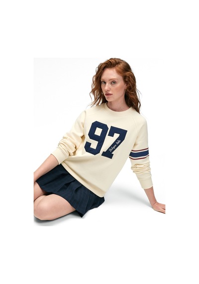 ETHIQUET MIRE AN Kadın Baskılı Yuvarlak Yaka Regular Fit Ekru Sweatshirt