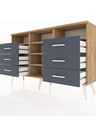 Arges Konsol 5 Raflı 6 Çekmeceli 132x30x83 Çam-çam/antrasit Çam/antrasit Arges Konsol 5 Raflı 6 Çekmeceli 132x30x83 Çam-çam/antrasit Çam/antrasit