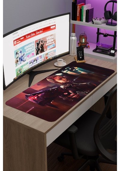 Dijital Savaşçı Kadın V3 90x40 Xxl Gaming Kauçuk Kaymaz Taban Mouse Pad Fare Altlığı