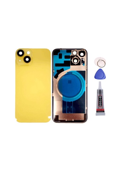 Apple Uyumlu iPhone 14 Plus Sarı Full Nfc Ve Demirli Arka Kapak Batarya Kapağı Pil Kapağı Yapışkan Ve Sökme Aparatıyla Beraber Full Set Sarı