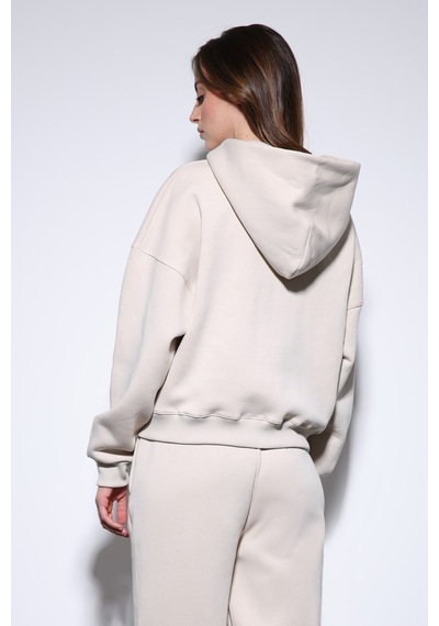 Antioch Fermuarlı Kapüşonlu Kadın Sweatshirt Taş