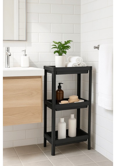 Sas Haus Flex Elite Pro 3 Katlı Mat Siyah Modüler Dikdörtgen Raf Ünitesi Mutfak Rafı, Banyo Düzenleyici Ve Organizer Siyah