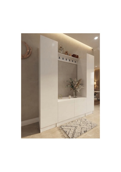 Karnaval Portmanto P9102-1 Beyaz - 4 Kapaklı Askılık Portmanto - Vestiyer - Ayakkabılık