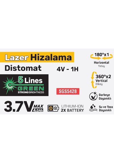 Sgs5428 Lazer Hizalama Distomat Şakül 5 Yeşil Çizgi
