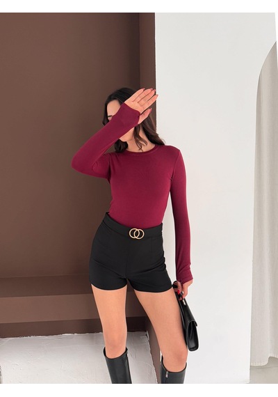 Elaxi Kadın Bisiklet Yaka Uzun Kollu Parmak Geçme Detaylı Altı Çıtçıtlı Full Likralı Buzzy Body Bordo Elaxi Kadın Bisiklet Yaka Uzun Kollu Parmak Geçme Detaylı Altı Çıtçıtlı Full Likralı Buzzy Body Bordo