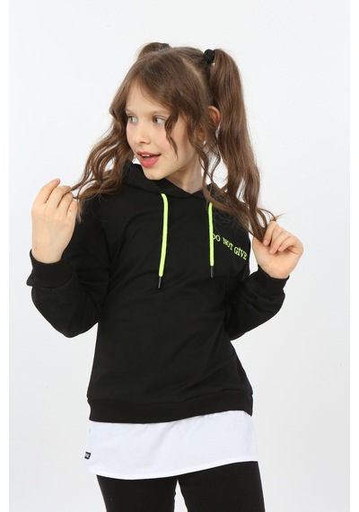Toontoy Kız Çocuk Do Not Give Up Nakışlı Sweatshirt Siyah