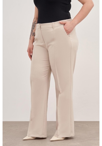 Myline Düz Kesim Klasik Pantolon-1755-krem Krem