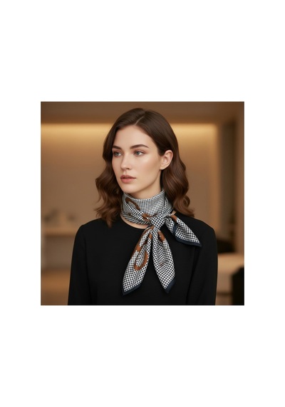Deserto Fashion Saf İpek Twill Eşarp - Özel Tasarım Tok Duruşlu 90x90-1696 Çok Renkli