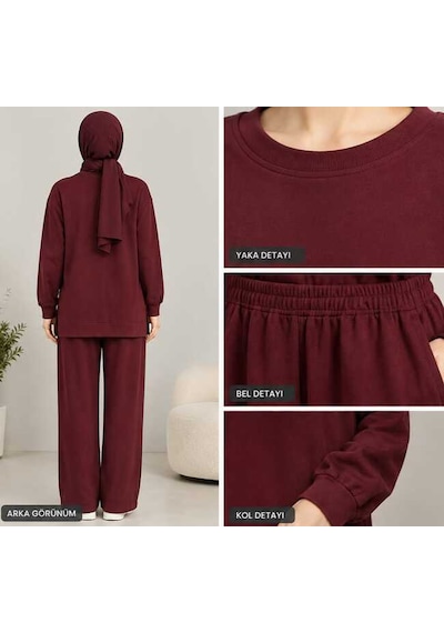 Çımalı İkili Tesettür Takım Bordo