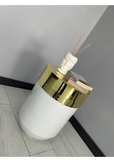 Dekoratif Gold Darbuka Parlak Beyaz Sehpa 60cm