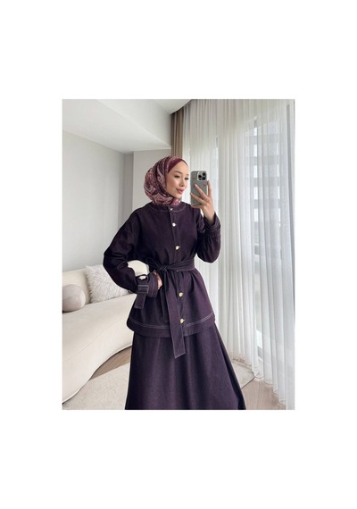 Meecy Tesettür Denim İkili Takım Mürdüm Mürdüm