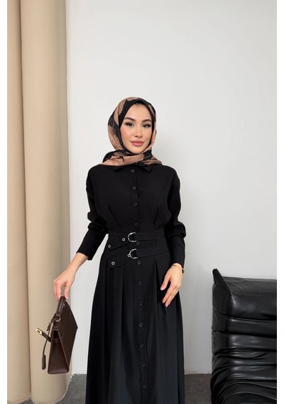Mihran Butik Valeno Model Coupra Model Kumaş Kemer Detaylı Elbise Siyah