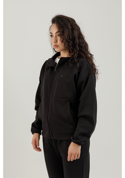 Airlife Clubby Ir Zone Tam Boy Fermuarlı Kadın Kapüşonlu Sweatshirt Siyah