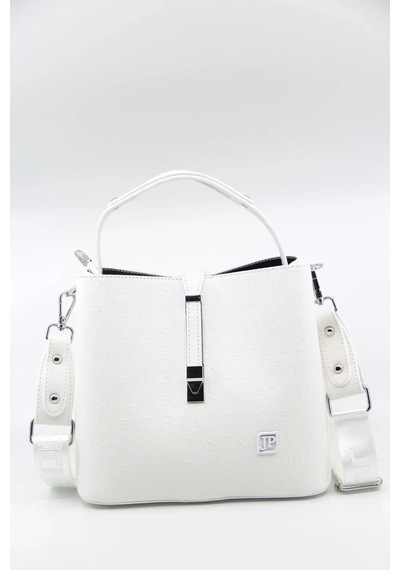 Just Polo Kadın Kabartma Baskılı Lüks El Ve Omuz Çantası Shopper Beyaz