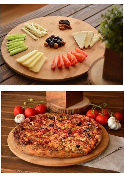 Deconox 36cm Dönerli Bambu Yuvarlak Pizza Ve Sunum Tepsisi, 360 Derece Dönebilen Kahvaltı Sunum, Piz Sku: Smg8690010537324 Açık Mavi