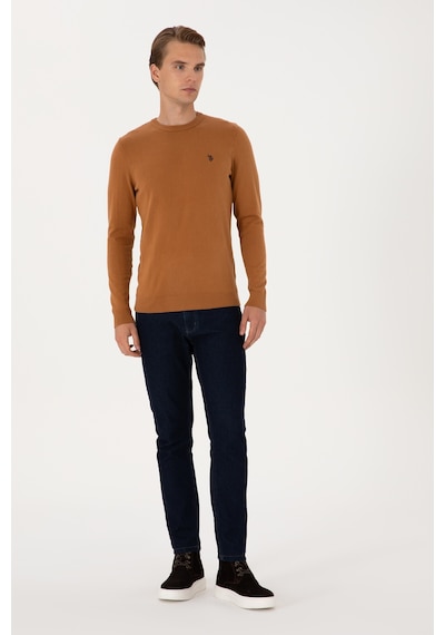 U.S. Polo Assn. Erkek Slim Fit Bisiklet Yaka Camel Basic Kazak 50313713-VR233