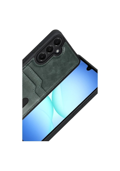Samsung Galaxy A17 5g Uyumlu Sara Kartvizitli Deri Kılıf - Yeşil