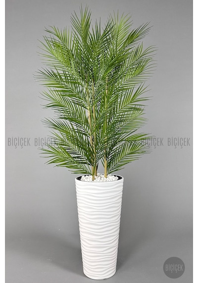 Biçiçek Yapay Areka Palmi̇yesi̇ 150 Cm 33 Yaprak Beyaz Kumsal Saksıda