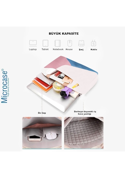 Microcase Huawei Matepad 11.5 2026 İle Uyumlu Tablet Çantası 2 Bölmeli Al4227 Krem Pembe Mavi