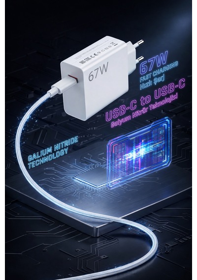 67w Turbo Süper Hızlı Şarj Adaptörü - Beyaz Usb-c Turbo Şarj Cihazı + Dayanıklı Type-c Kablo Seti